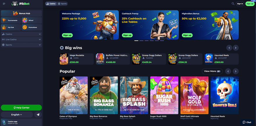 Pitbet Casino is a modern non GamStop casino